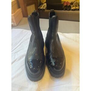 Chanel Leather Chelsea Boots Women 38 Black Quilted Patent Cap Toe
